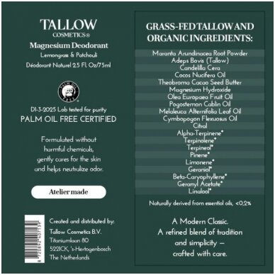 Natūralus dezodorantas su magniu ir taukais (tallow) – citrinžolė ir pačiulis 75ml 7